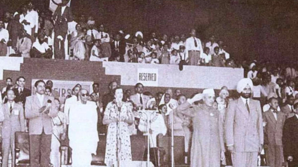 Jawaharlal Nehru at the closing ceremony of the first Asian Games.