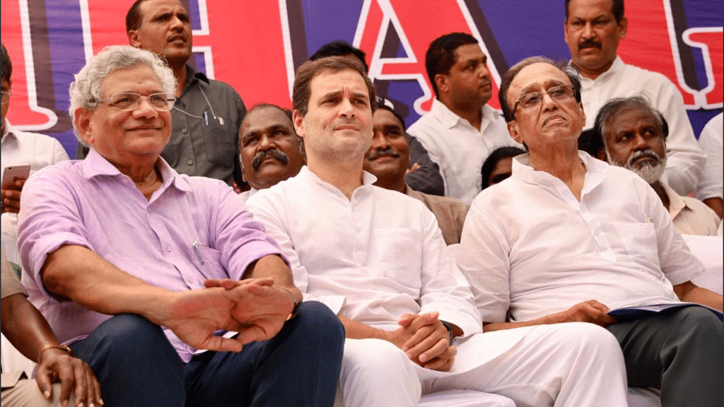 CPI(M)’s Sitaram Yechury and Congress President Rahul Gandhi.