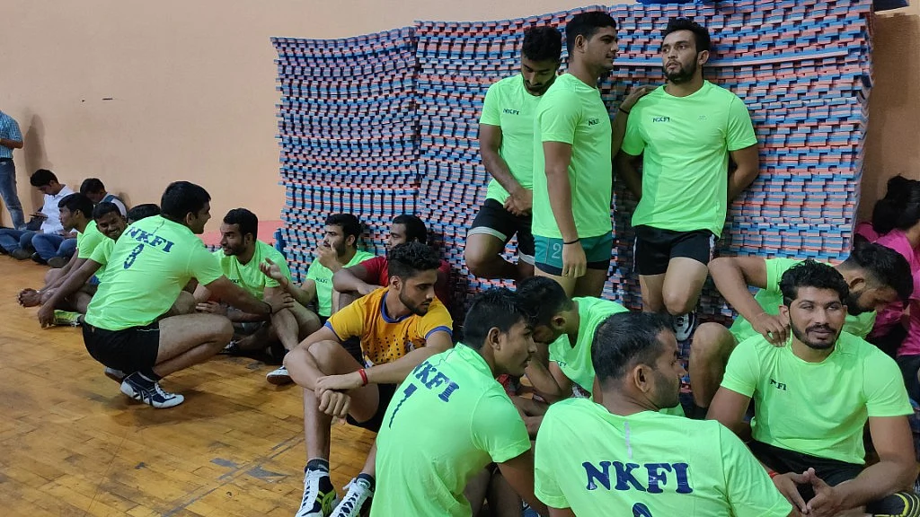 The NKFI men’s squad waiting at the Indira Gandhi Stadium.