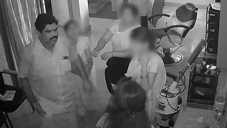 Screenshot taken from the video which showed S Selvakumar assaulting women at a beauty parlour. 