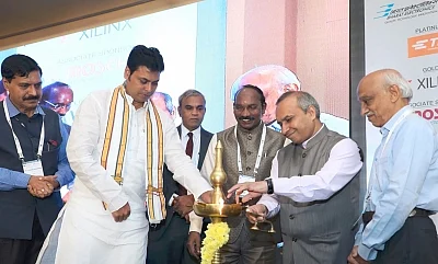 Bengaluru: Tripura Chief Minister Biplab Kumar Deb, ISRO Chairman Dr. K Sivan, ISRO CBPO Dr.P V Venkitakrishnan, Former ISRO Chairman Dr. A S Kiran Kumar, IESA Chairman Anil Kumar Muniswamy at the inauguration of "SPACETRONICS 2018" in Bengaluru on Sept 18, 2018. (Photo: IANS)