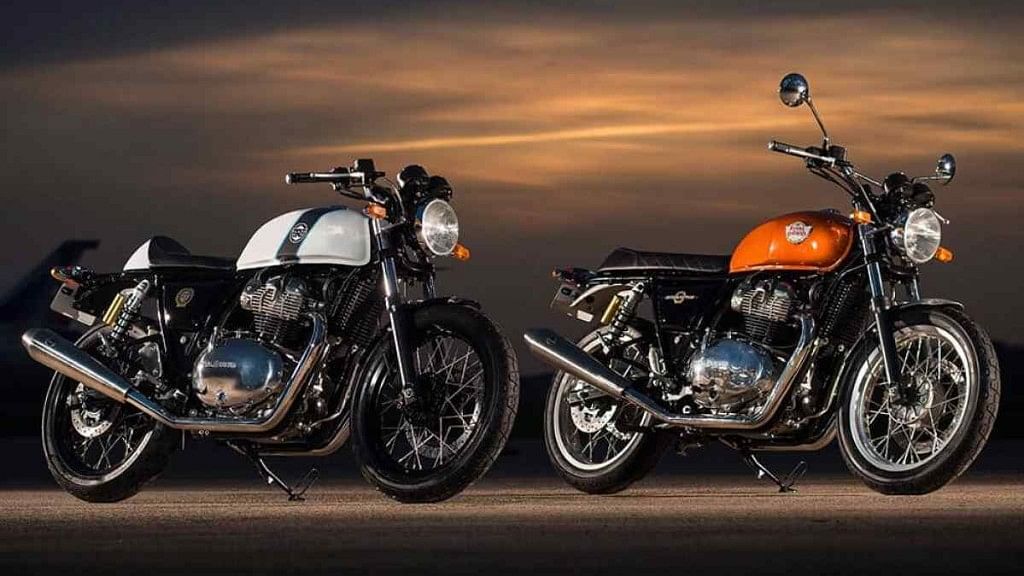 The Royal Enfield Continental GT 650 (left) and the Royal Enfield Interceptor INT 650 share the same chassis and engine, with different body styles.