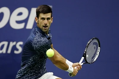 NEW YORK, Sept. 8, 2018 (Xinhua) -- Novak Djokovic of Serbia hits a return during the men