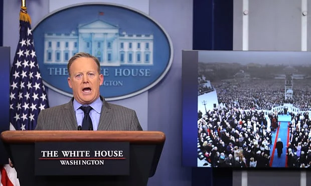 Sean Spicer defends the ‘largest inauguration ever’ with manipulated photographs. 