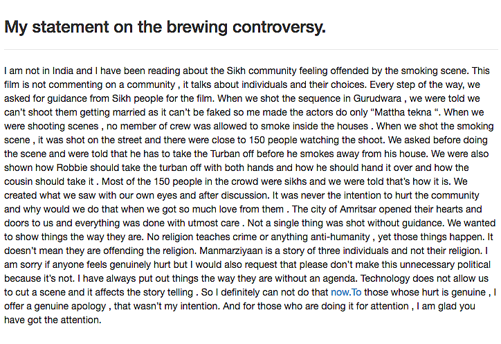 Anurag Kashyap’s statement.