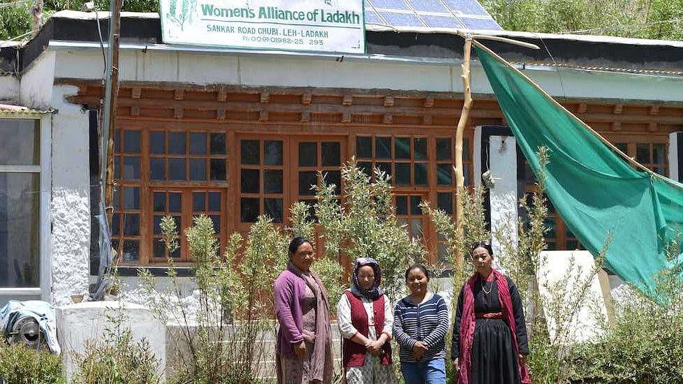 Tsering Chondol (right), President of Women’s Alliance of Ladakh, with three other members outside their office in Leh.