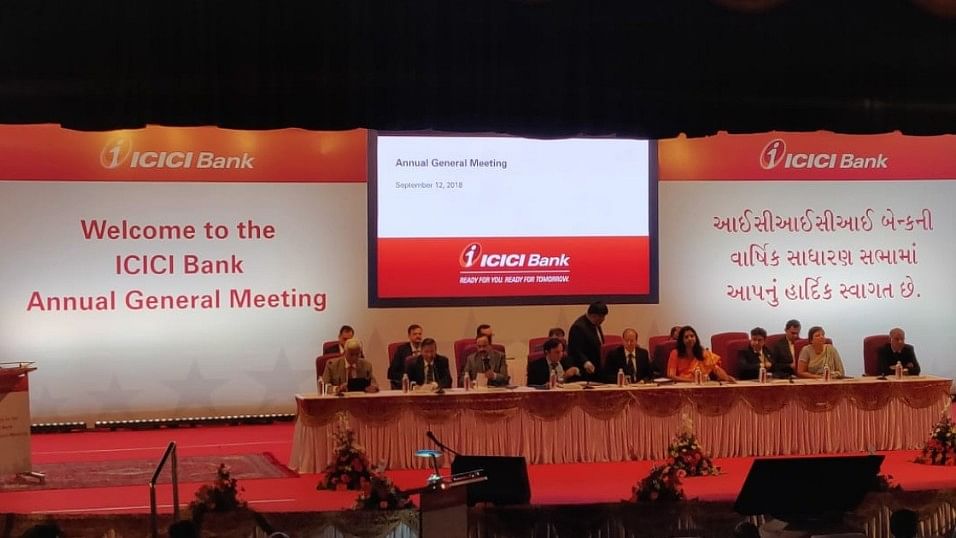 The dais at the ICICI Bank AGM held in Vadodara, Gujarat, on 12 September, 2018.