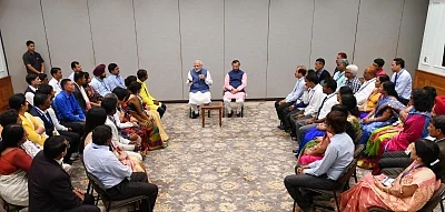 New Delhi: Prime Minister Narendra Modi interacts with the awardees of National Teachers