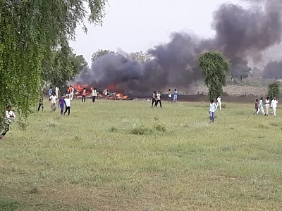 Jodhpur: The site where an Indian Air Force MiG 27 fighter aircraft crashed near Jodhpur on Sept. 4, 2018. (Photo: IANS)