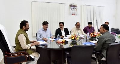 New Delhi: Union Minister for Minority Affairs Mukhtar Abbas Naqvi chairs the meeting of the governing body of Maulana Azad Educational Foundation, in New Delhi on Sept 25, 2018. (Photo: IANS/PIB)