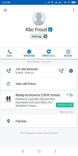 The number has been listed as ‘KBC fraud’ in Truecaller.