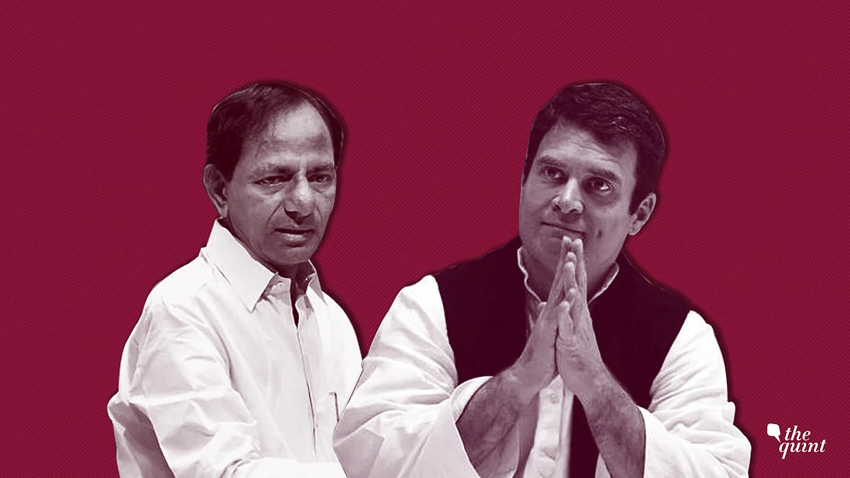 KCR (left), Rahul Gandhi (right)