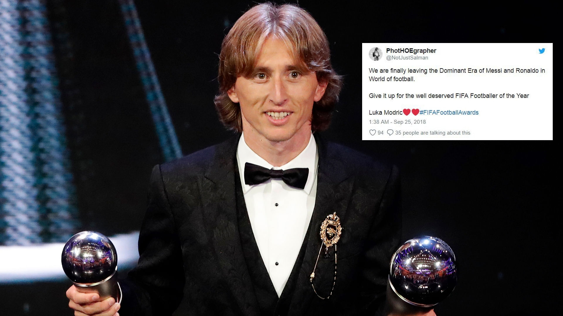 Croatia’s Luka Modric received the Best FIFA Men’s Player award during the ceremony of the Best FIFA Football Awards in the Royal Festival Hall in London.