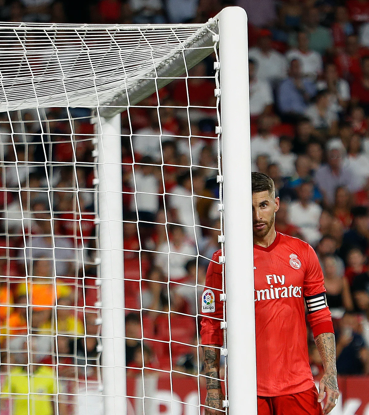 Real Madrid’s Sergio Ramos, reacts during La Liga soccer match between Sevilla and Real Madrid at the Sanchez Pizjuan stadium, in Seville, Spain on Wednesday, Sept.. 26, 2018. Sevilla won 3-0.