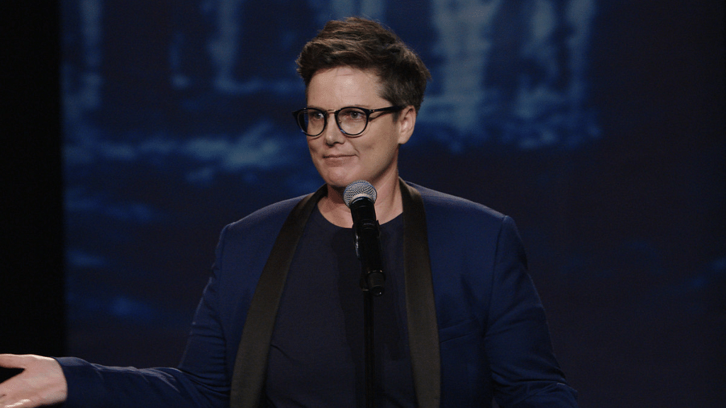 Hannah Gadsby in a still from <i>Nanette</i>.