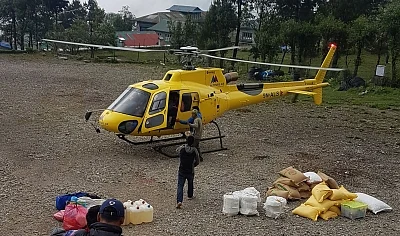 KATHMANDU, Sept. 8, 2018 (Xinhua) -- File photo taken on June 2, 2017 shows a helicopter of Altitude Air landing at Lukla Airport, Nepal. A domestic helicopter of Altitude Air has gone missing in Central Nepal since Saturday morning, government authorities said. (Xinhua/Sunil Sharma/IANS)