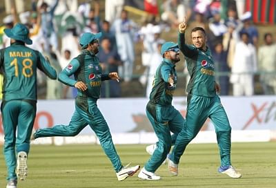 Abu Dhabi: Mohammad Nawaz of Pakistan celebrates fall of a wicket during the Second Match of Asia Cup Super Four stage between Afghanistan and Pakistan at Sheikh Zayed Stadium in Abu Dhabi, UAE on Sept 21, 2018. (Photo: IANS)