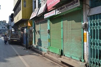 Varanasi: Shops remain closed during a day-long Bharat Bandh or nationwide shutdown called by the Congress and Left parties to protest rising fuel prices in Varanasi on Sept 10, 2018. (Photo: IANS)