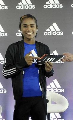 New Delhi: Indian athlete Hima Das during a press conference where she signed an endorsement deal with Adidas, in New Delhi, on Sept 18, 2018. (Photo: IANS)