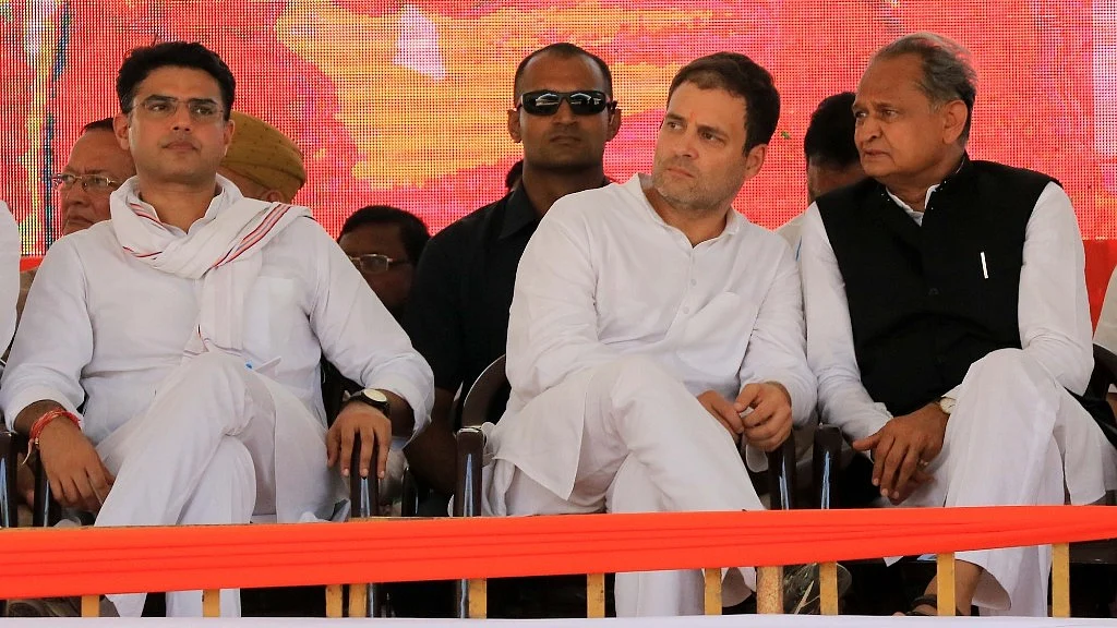 Congress leaders Sachin Pilot, Rahul Gandhi and Ashok Gehlot.