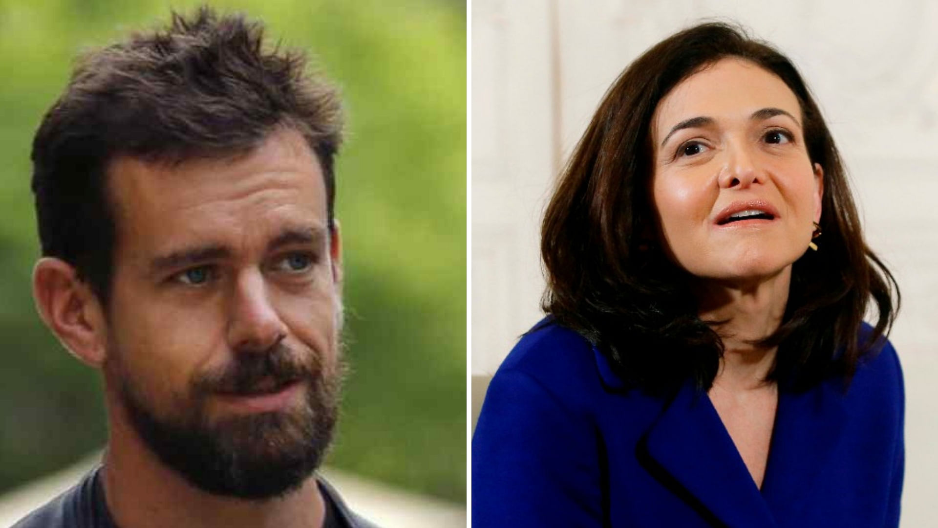 Twitter CEO Jack Dorsey (left) and Facebook Chief Operating Officer (COO) Sheryl Sandberg (right)  answer questions from the US Senate Intelligence Committee.