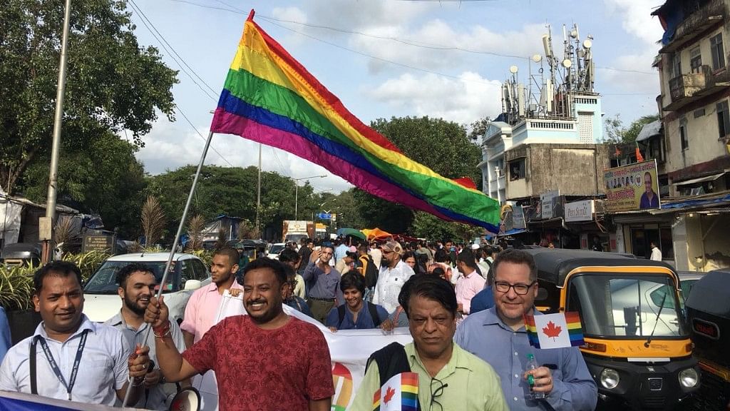 Indian citizens in Mumbai celebrate the Supreme Court verdict scrapping parts of Section 377 of the IPC and decriminalising homosexuality, on 6 September, 2018.