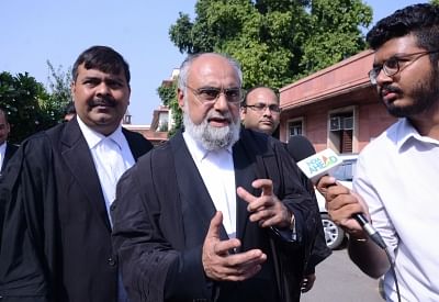 New Delhi: Senior advocate Shakeel Ahmed Syed, representing Sunni Waqf Board, talks to the media outside the Supreme Court, in New Delhi on Sept 27, 2018. The Supreme Court on Thursday rejected a plea for referring the Ramjanambhoomi-Babri Masjid dispute to a larger Constitutional Bench and decided that a newly set up three-judge bench will hear the case from October 29. (Photo: IANS)