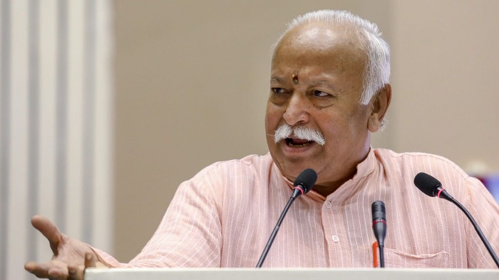 RSS chief Mohan Bhagwat speaks on the second day at the event titled ‘Future of Bharat: RSS perspective in New Delhi.