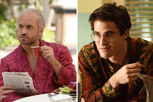 Edgar Ramirez and Darren Criss in stills from <i>The Assassination of Gianni Versace</i>.