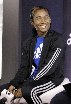 New Delhi: Indian athlete Hima Das during a press conference where she signed an endorsement deal with Adidas, in New Delhi, on Sept 18, 2018. (Photo: IANS)