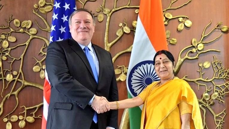 External Affairs Minister Sushma Swaraj and US Secretary of State Mike Pompeo ahead of the bilateral talks. 