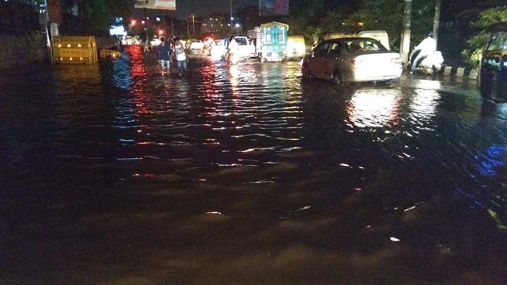 A photo shared by a Delhi resident showing streets waterlogged after rains on 6 September.