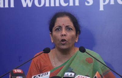 New Delhi: Defence Minister Nirmala Sitharaman addresses a press conference at the Indian Women