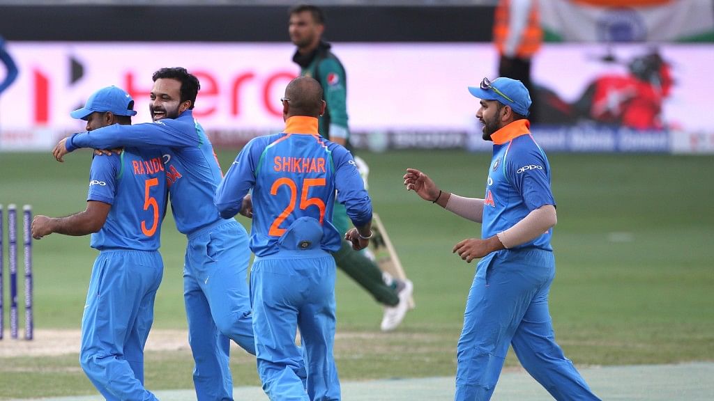 Bhuvneshwar Kumar and part-time off-spinner Kedar Jadhav enabled India to restrict Pakistan to a paltry 162. 