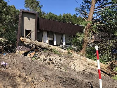 HOKKAIDO, Sept. 6, 2018 (Xinhua) -- Photo taken on Sept. 6, 2018 shows a damaged house after an earthquake in the town of Atsuma, Hokkaido prefecture, Japan. Nine people were confirmed dead and 300 people were injured after a strong earthquake rocking Japan