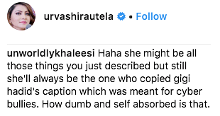Actor Urvashi Rautela was called out on social media for copying an Instagram post by model Gigi Hadid.