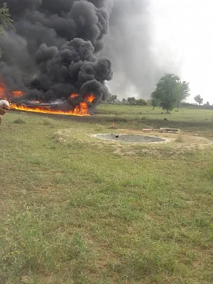 Jodhpur: The site where an Indian Air Force MiG 27 fighter aircraft crashed near Jodhpur on Sept. 4, 2018. (Photo: IANS)