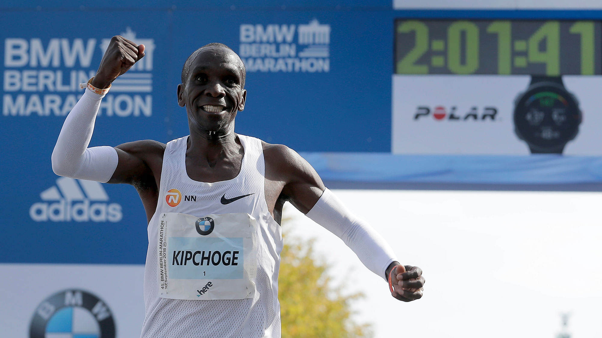Eliud Kipchoge runs to win the 45th Berlin Marathon in Berlin, Germany, Sunday, Sept. 16, 2018. Eliud Kipchoge set a new world record in 2 hours 1 minute 39 seconds.