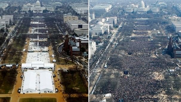 Photos comparing the inauguration of Donald Trump (Left) and former President Barack Obama (Right).&nbsp;