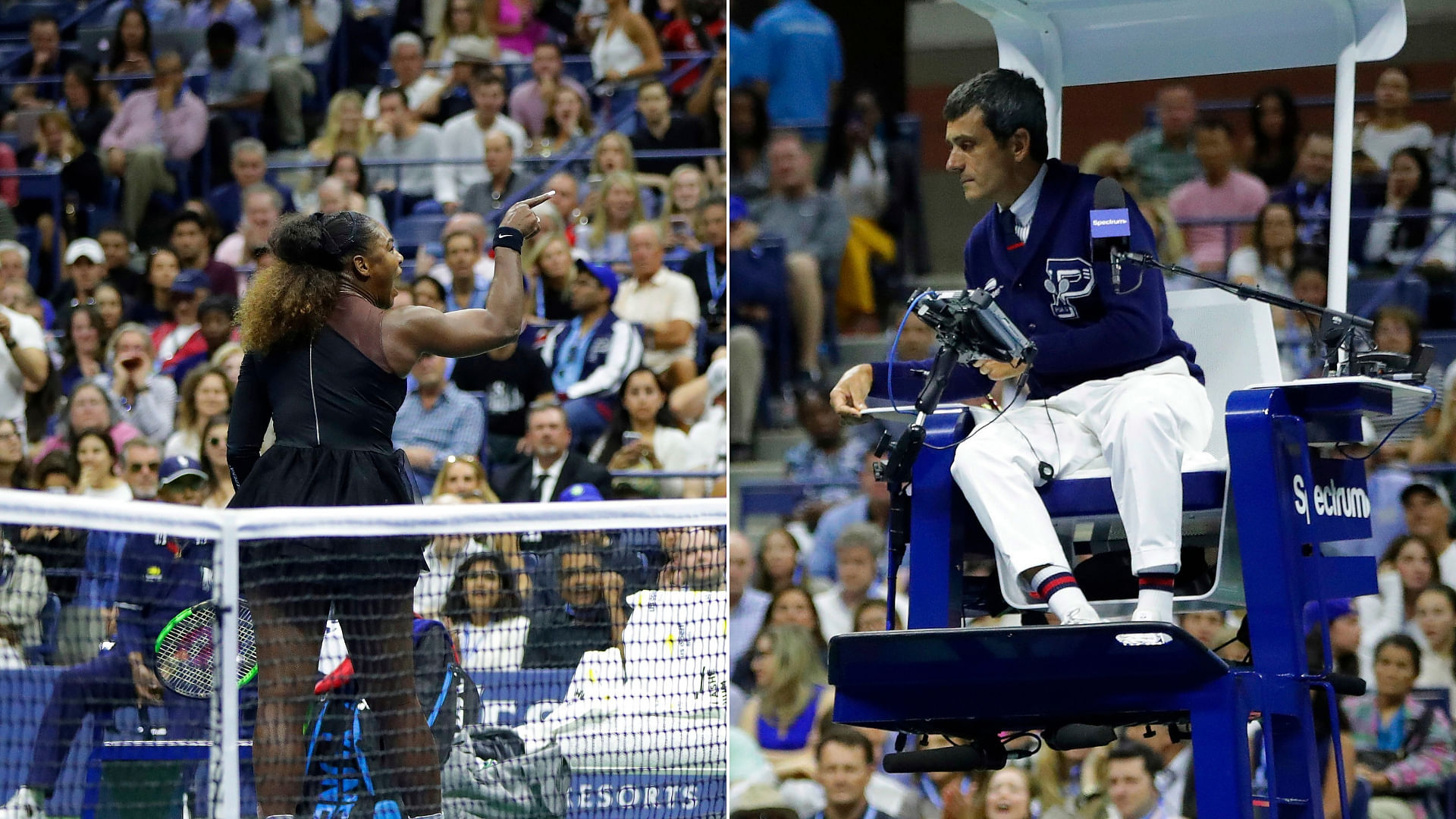 Serena Williams arguing with the umpire Carlos Ramos during the US Open Women’s final against Japan’s Naomi Osaka at the Arthur Ashe Stadium on Saturday.