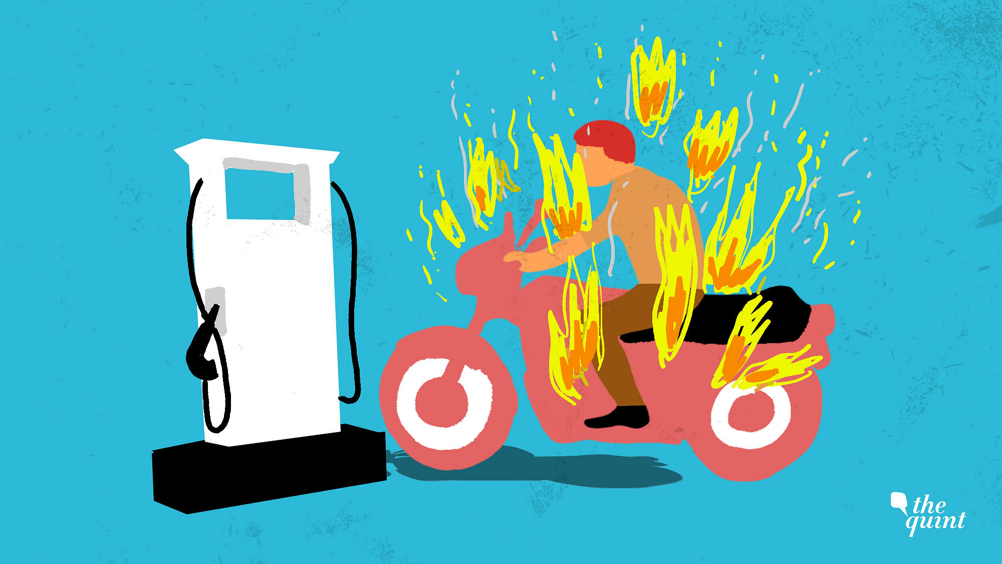A biker in Tirunelveli, Tamil Nadu caught fire after he filled his petrol tank.