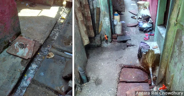 The open drainage and taps supplying drinking water that line the alleys in one of the informal settlements in north Delhi sampled in the study. Poor hygiene and lack of clean drinking water increase the chances of water-induced diarrhoea
