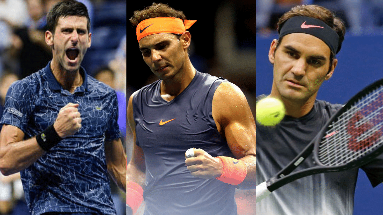 From left: Novak Djokovic, Rafael Nadal and Roger Federer&nbsp;