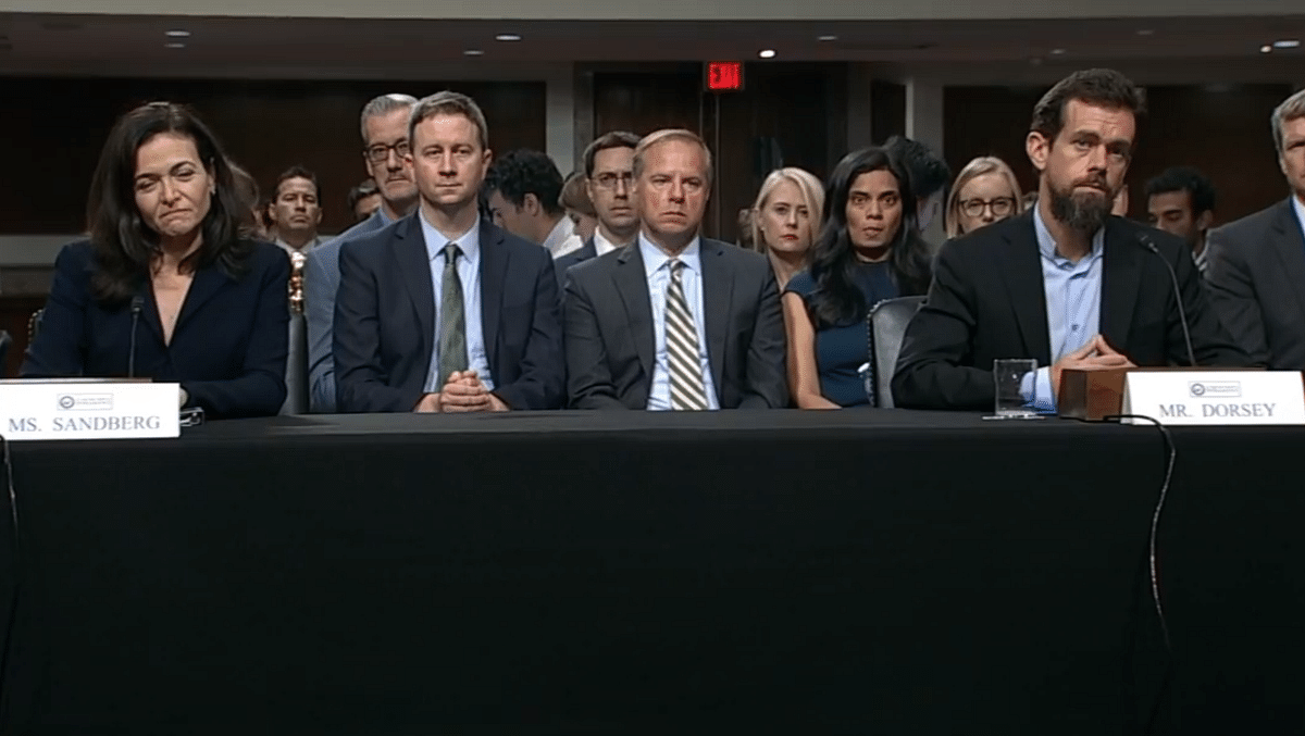 Twitter CEO, Jack Dorsey and Facebook COO Sheryl Sandberg appear at the US Senate hearing.