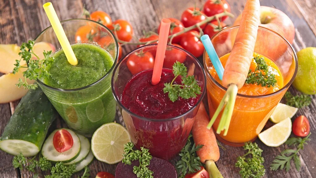 Juices made up of healthy ingredients such as spinach, beetroot and carrot.
