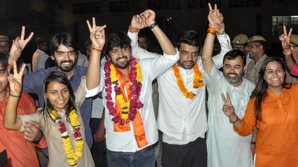 ABVP candidates post win in the DUSU polls. Image used for representational purposes.&nbsp;