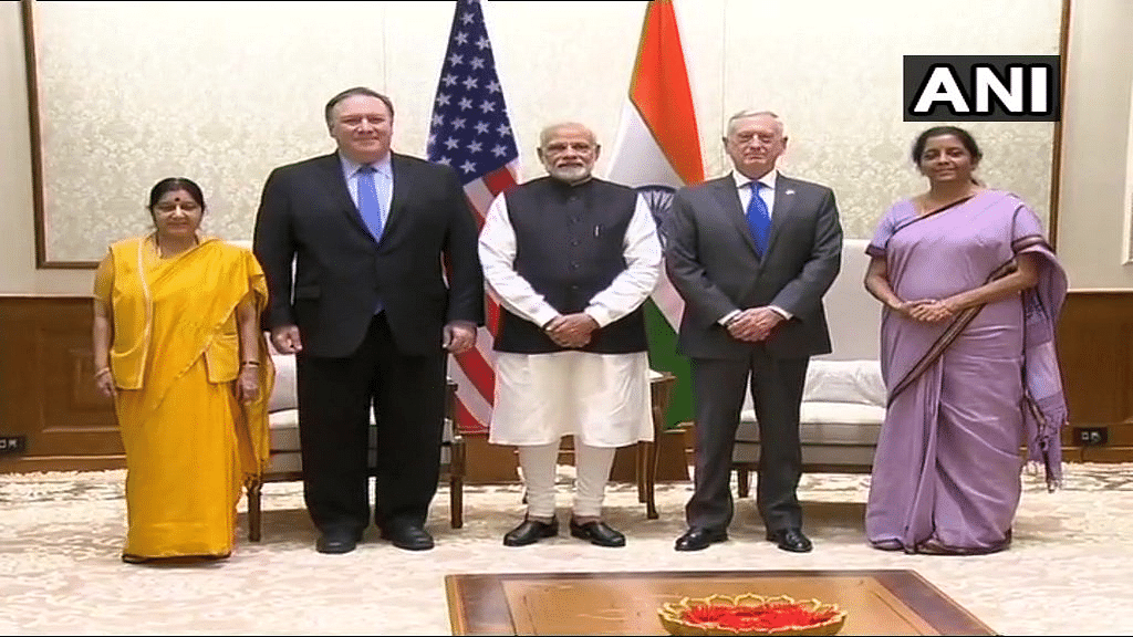  Sushma Swaraj,  Nirmala Sitharaman and their US counterparts also met PM Modi after the 2+2 dialogue.