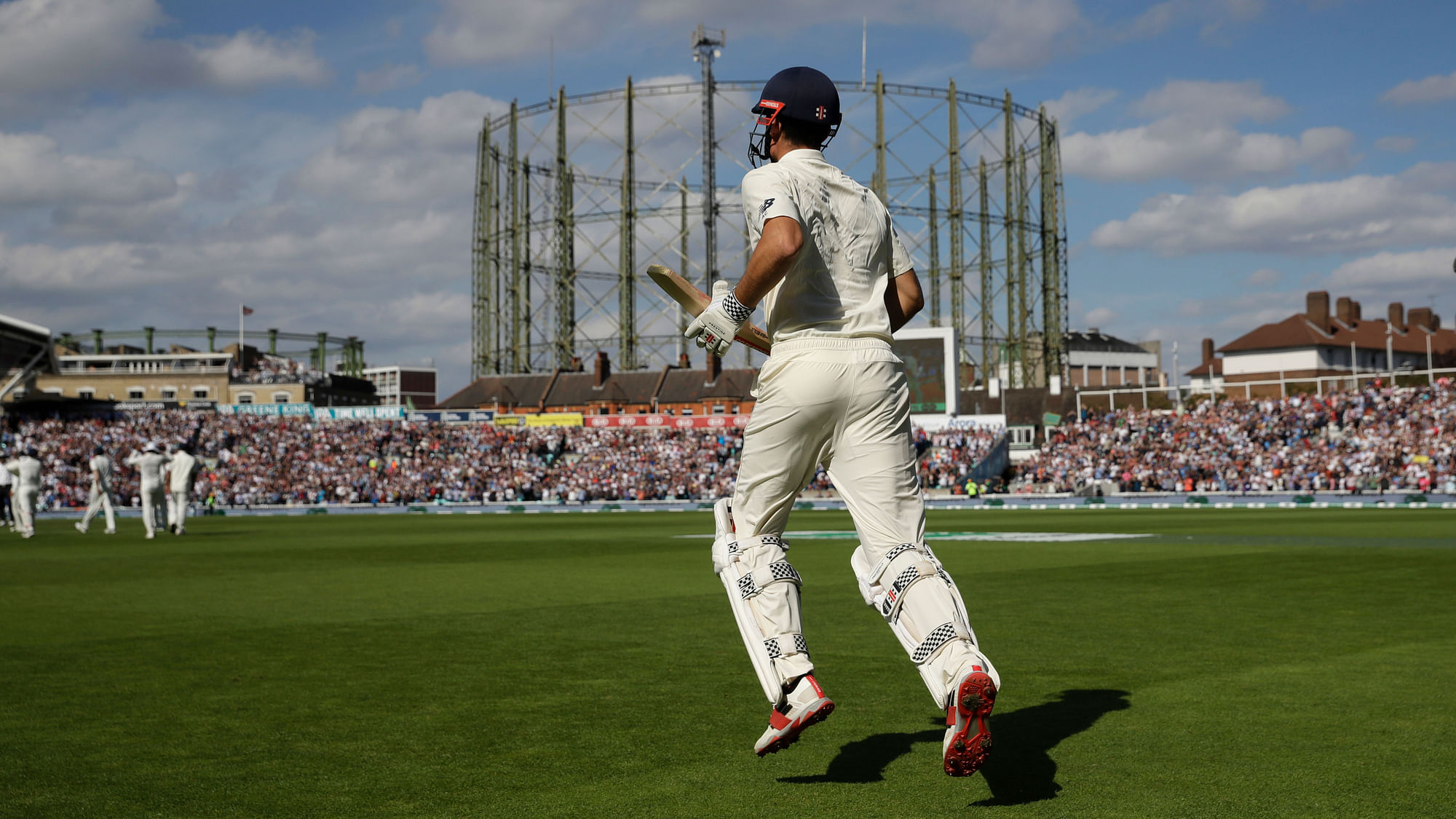 England’s Alastair Cook runs on to bat in his last innings before retiring from international cricket.