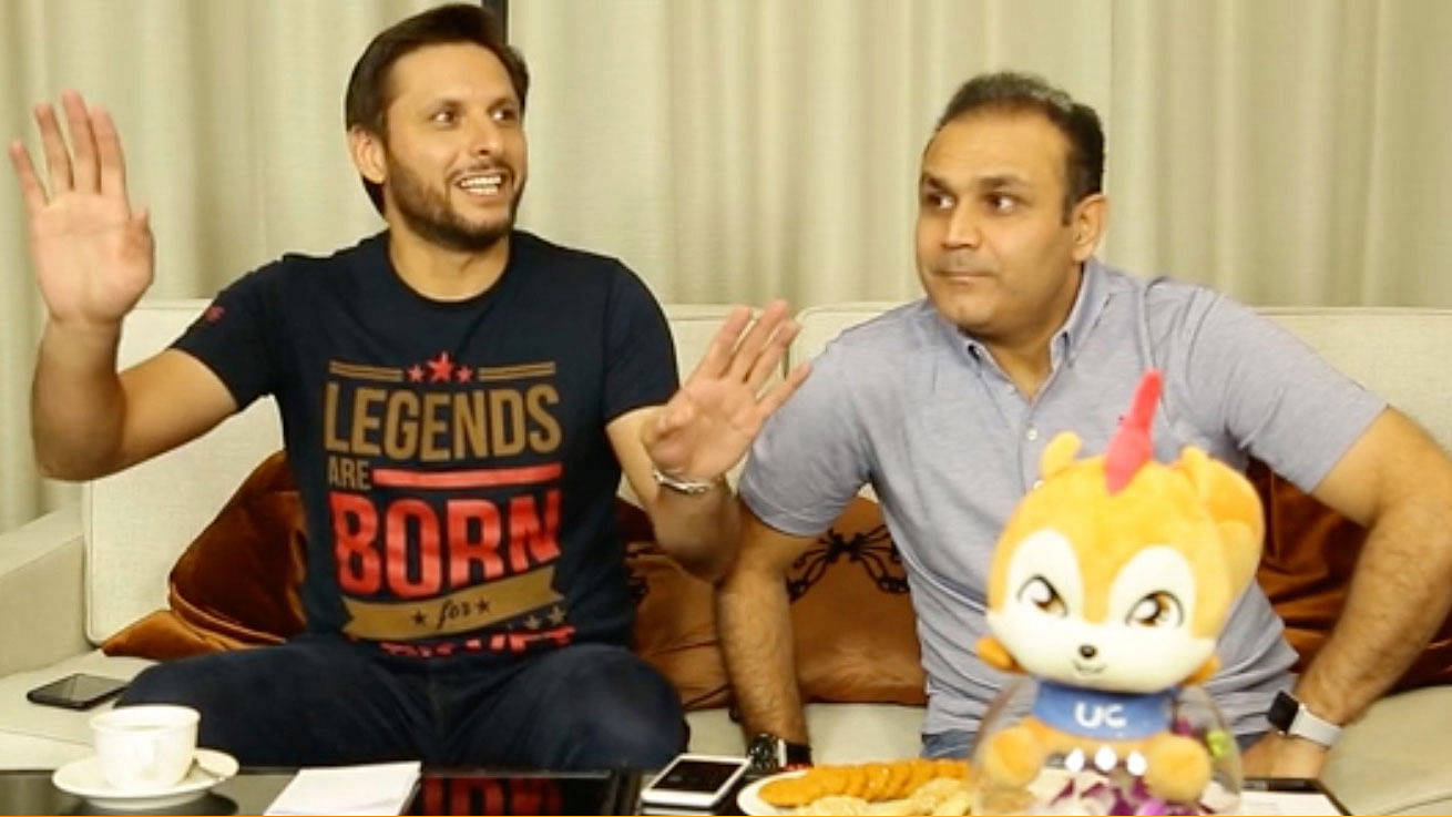 Shahid Afridi and Virender Sehwag during a live chat.