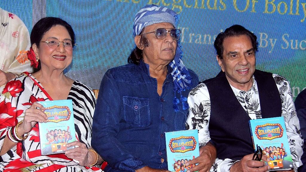 Tabassum, Ranjeet and Dharmendra at the book launch.